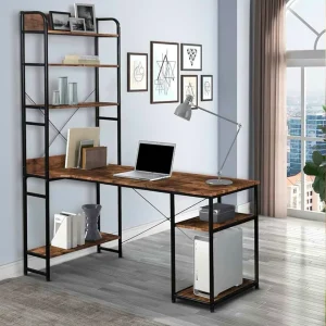 میز کامپیوتر مدرن با کتابخانه